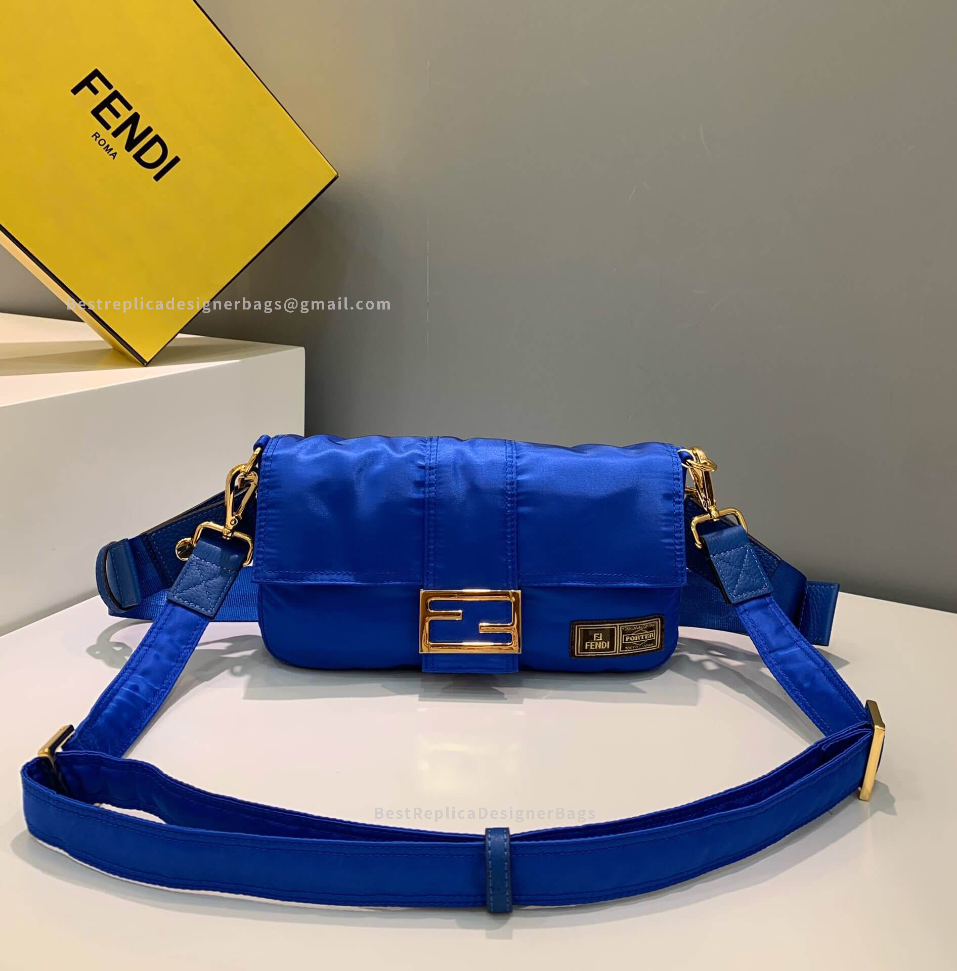 Fendi Baguette Blue Nylon Bag GHW 0131